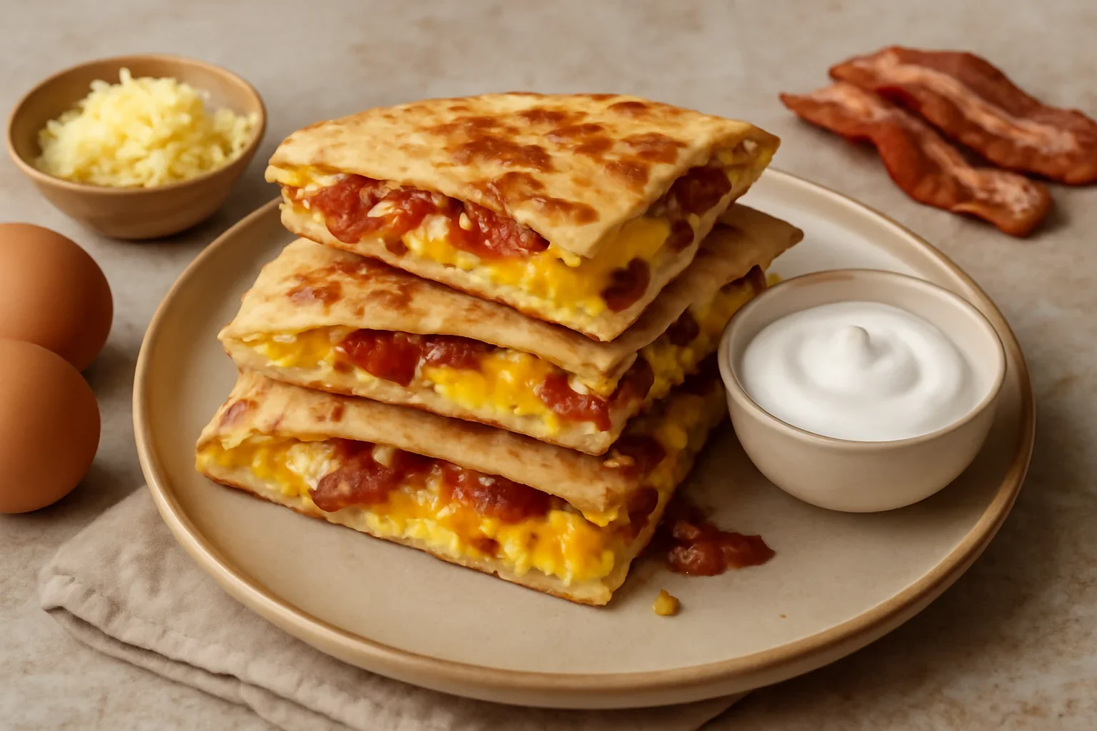 Quesadilla cu ou si bacon