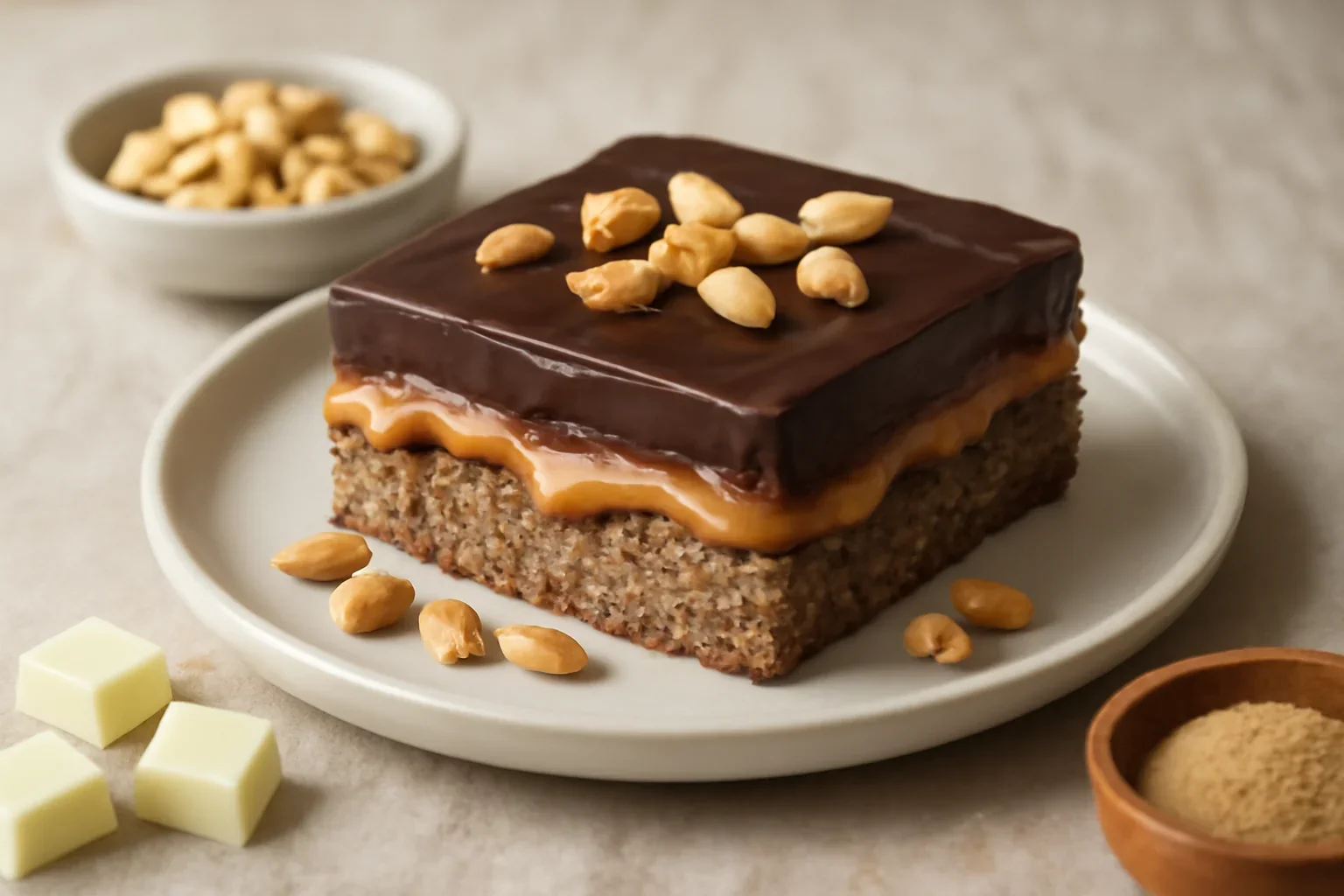 Prajitura Snickers cu alune, crema caramel si ciocolata