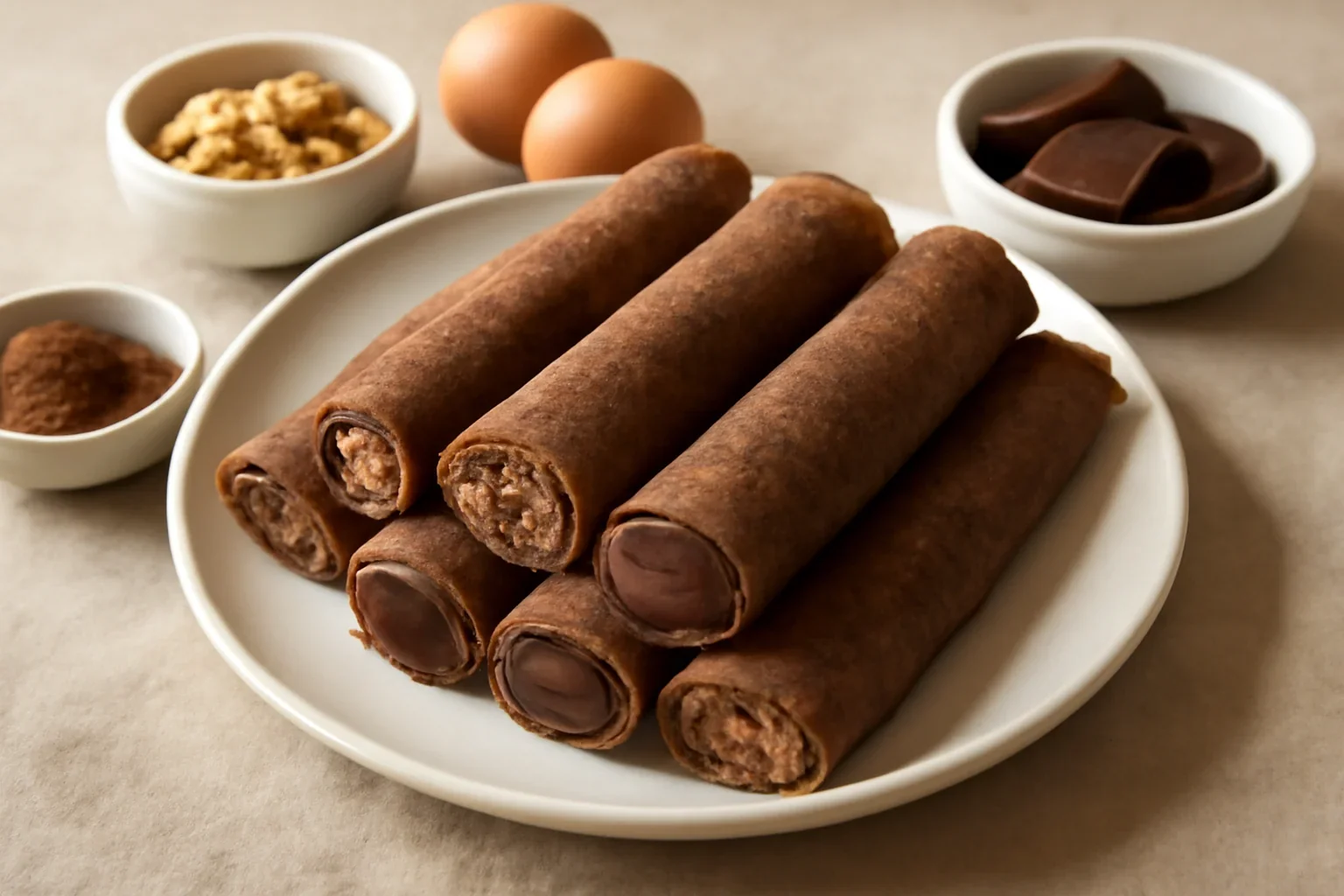 Clătite pufoase cu cacao și rom umplute cu ciocolată sau cremă de nucă