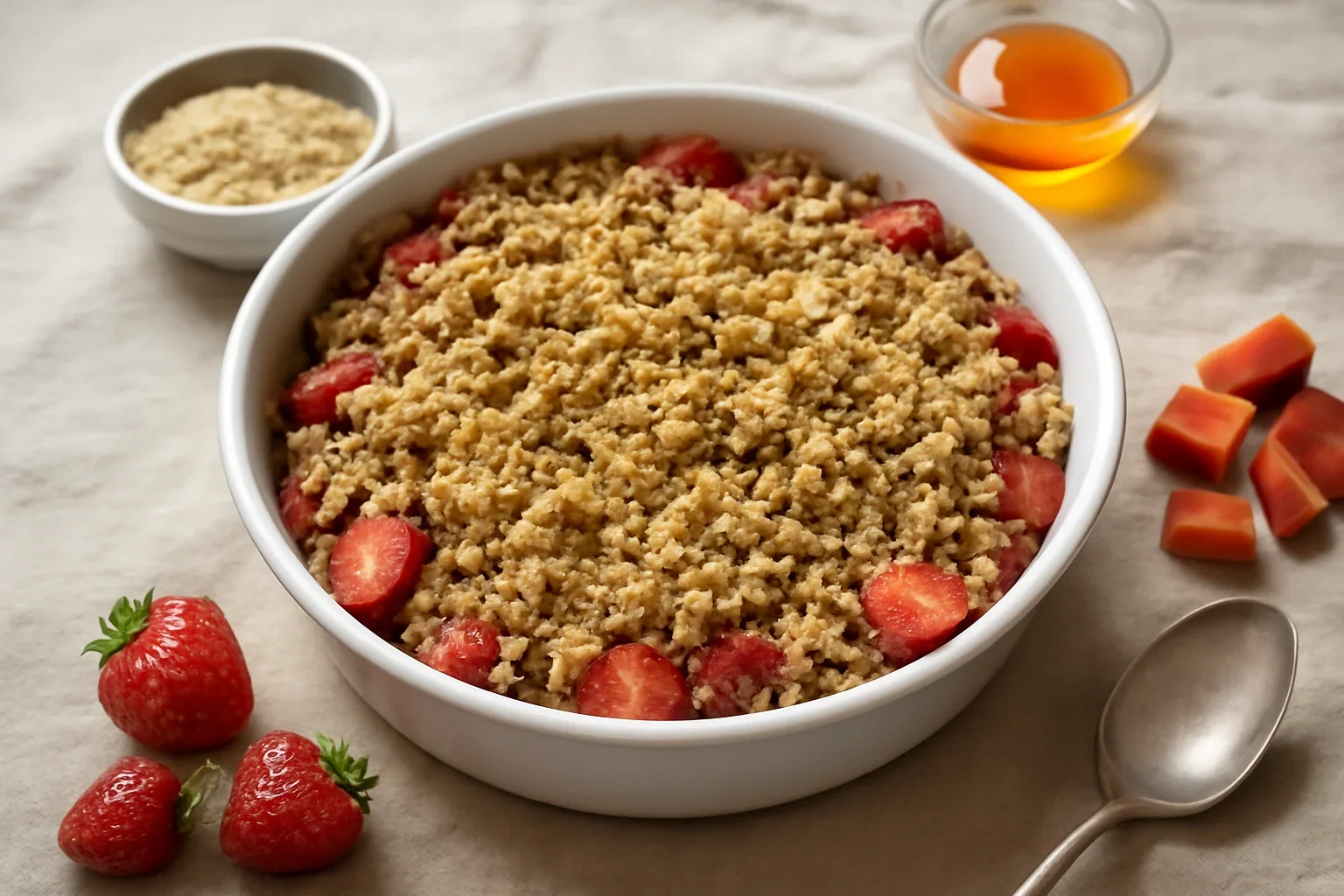 Crumble cu rubarbă și căpșuni