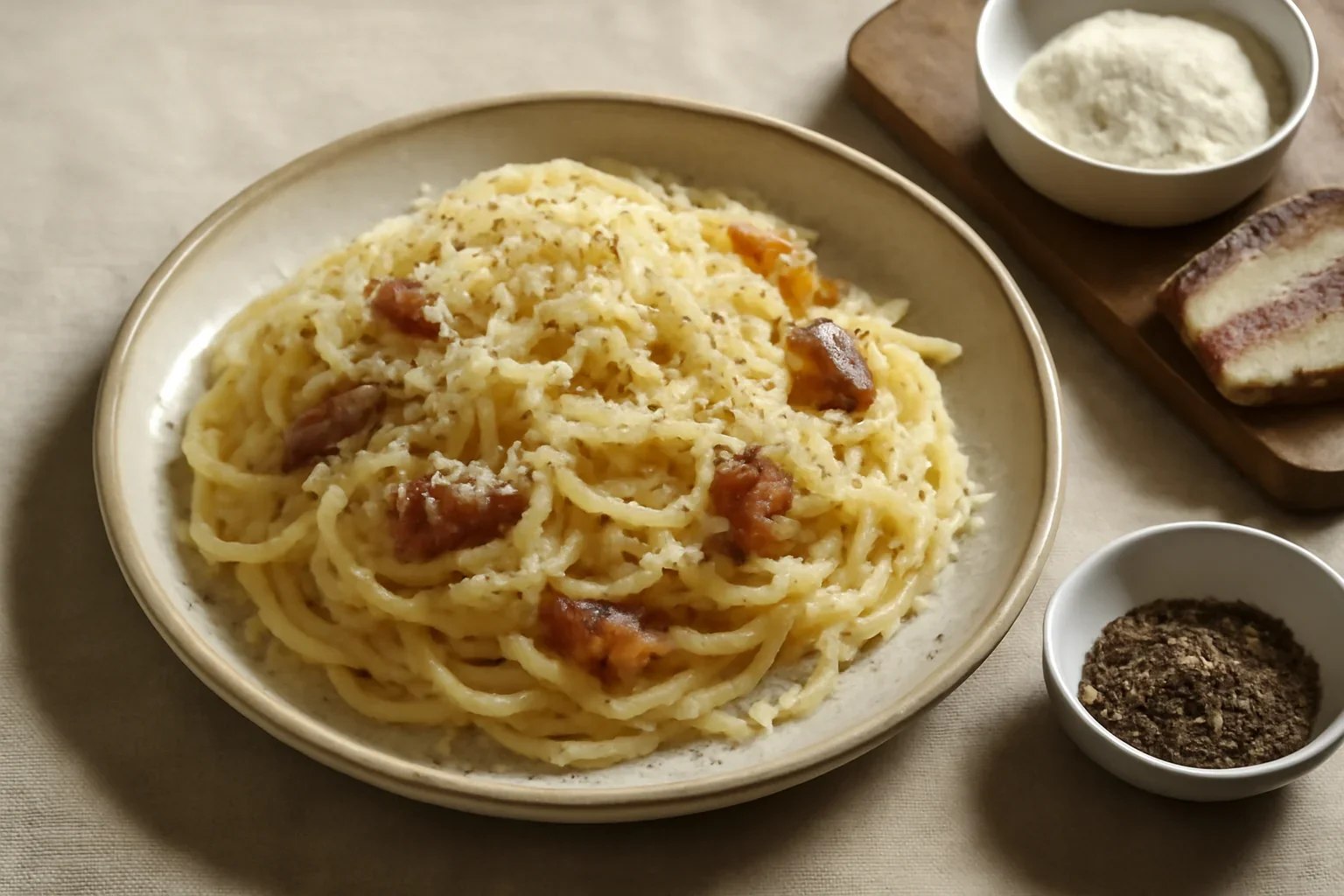 Paste cu guanciale, brânză maturată și piper