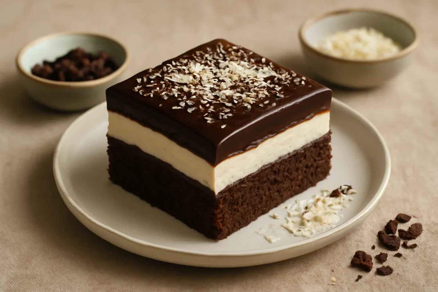 Prajitura Paradis de ciocolata cu blat de cacao, ciocolata alba si neagra