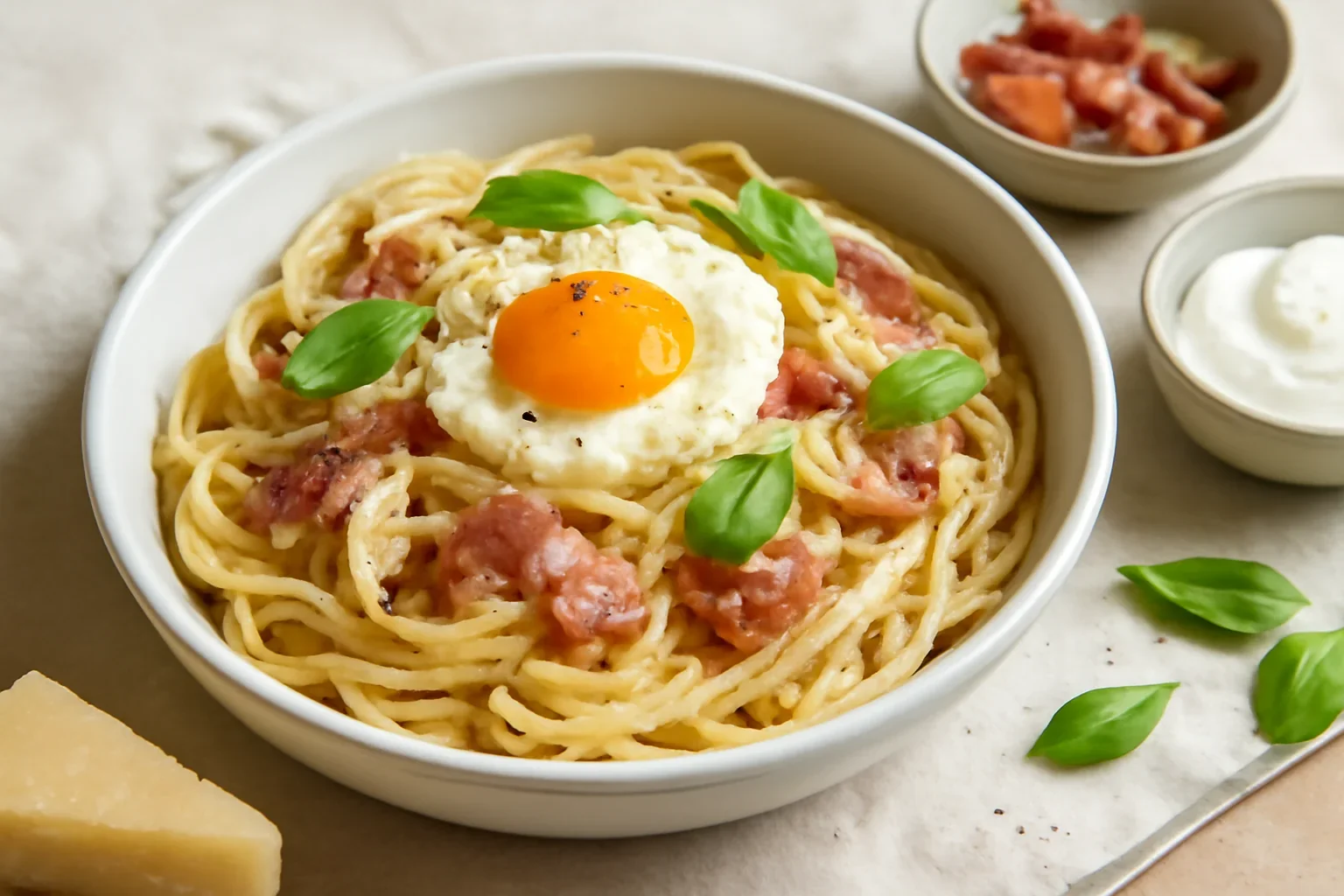 Paste cu bacon (afumatura) smantana si ou