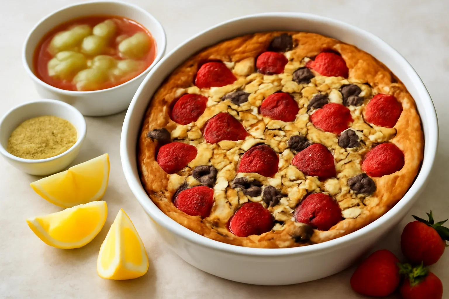 Compot de rubarba si clafoutis cu capsuni