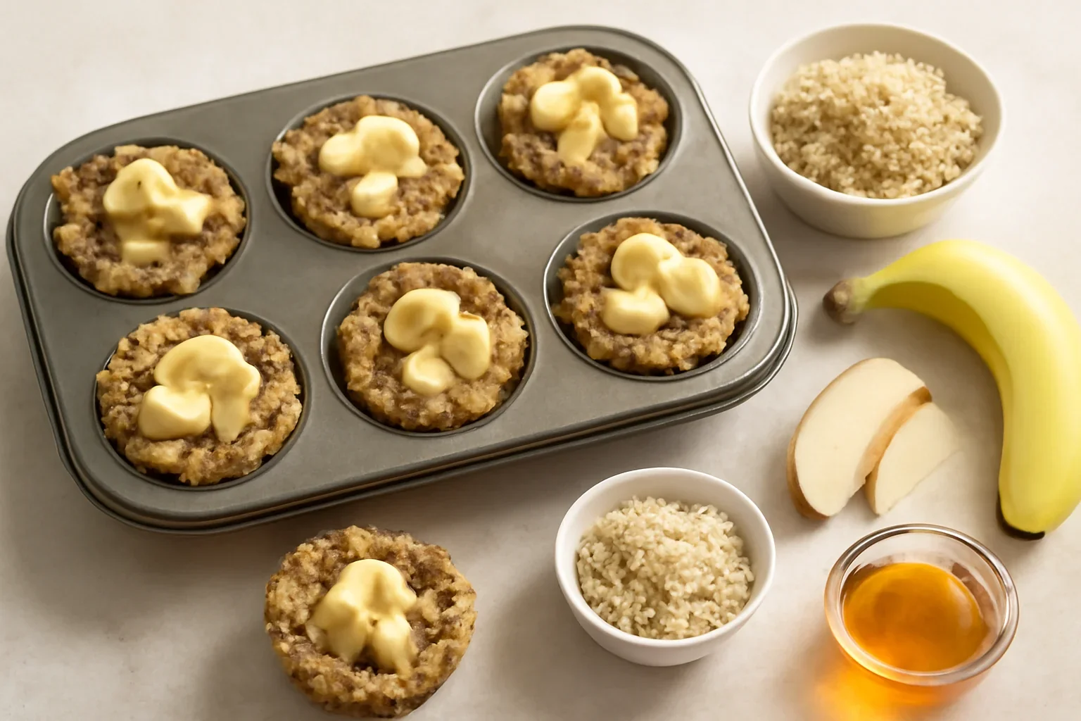 Coșulețe cu banane, mere și quinoa