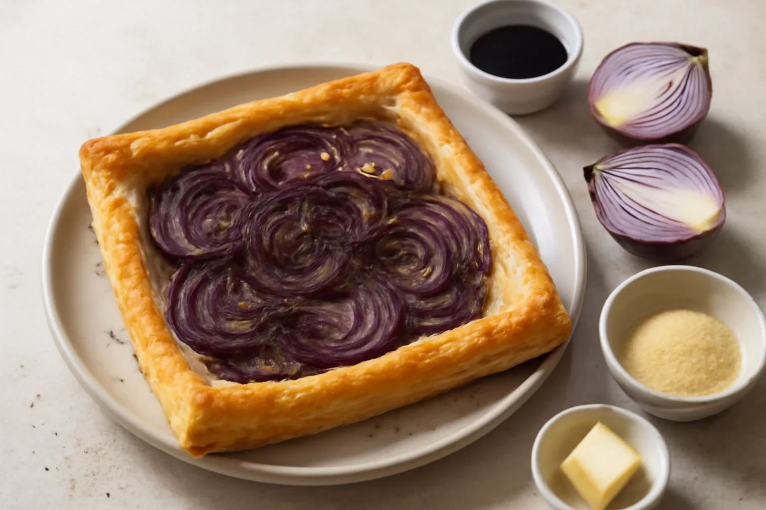 Tarta din foietaj cu ceapa rosie
