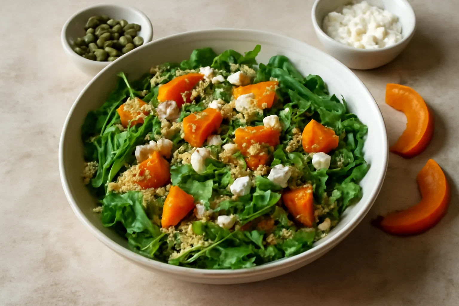 Salată de cușcuș cu dovleac copt și brânză feta