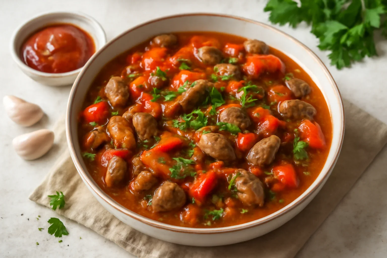 Tocanita de pipote si inimi de pui cu legume