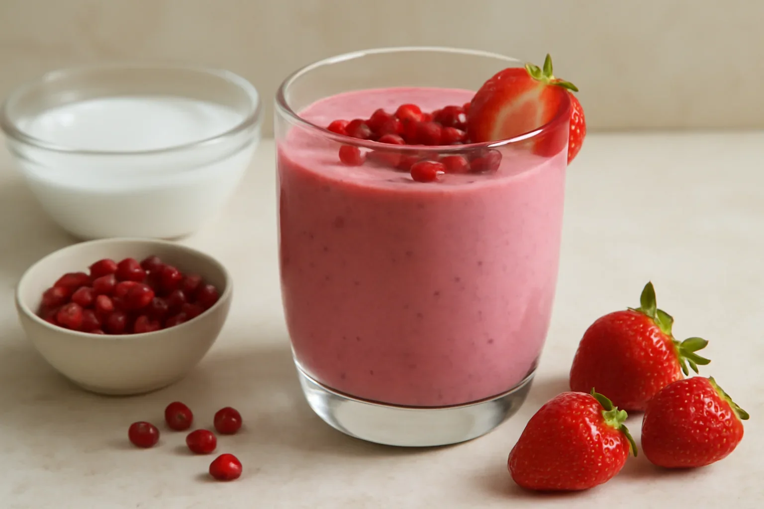 Smoothie cu căpșuni și rodie