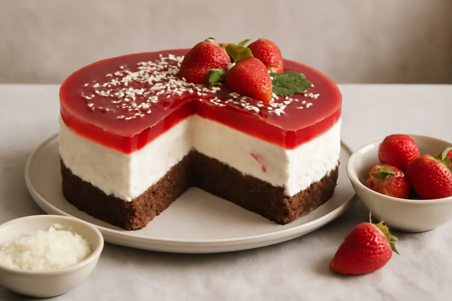 Tort cu jeleu de căpșuni sau zmeură și cremă de iaurt cu mascarpone