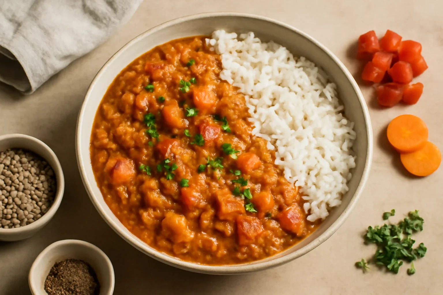 Tikka masala de linte cu orez