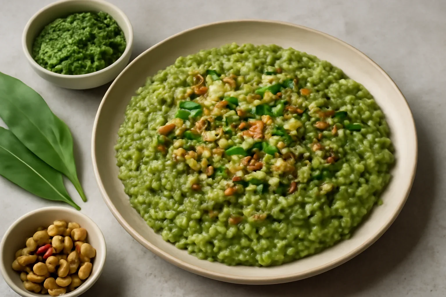 Risotto verde cu pesto de leurdă și fistic