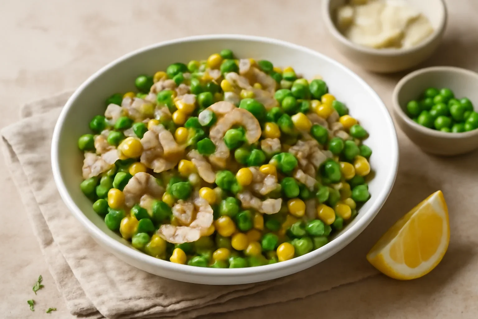 Salata de ciuperci, mazare si porumb