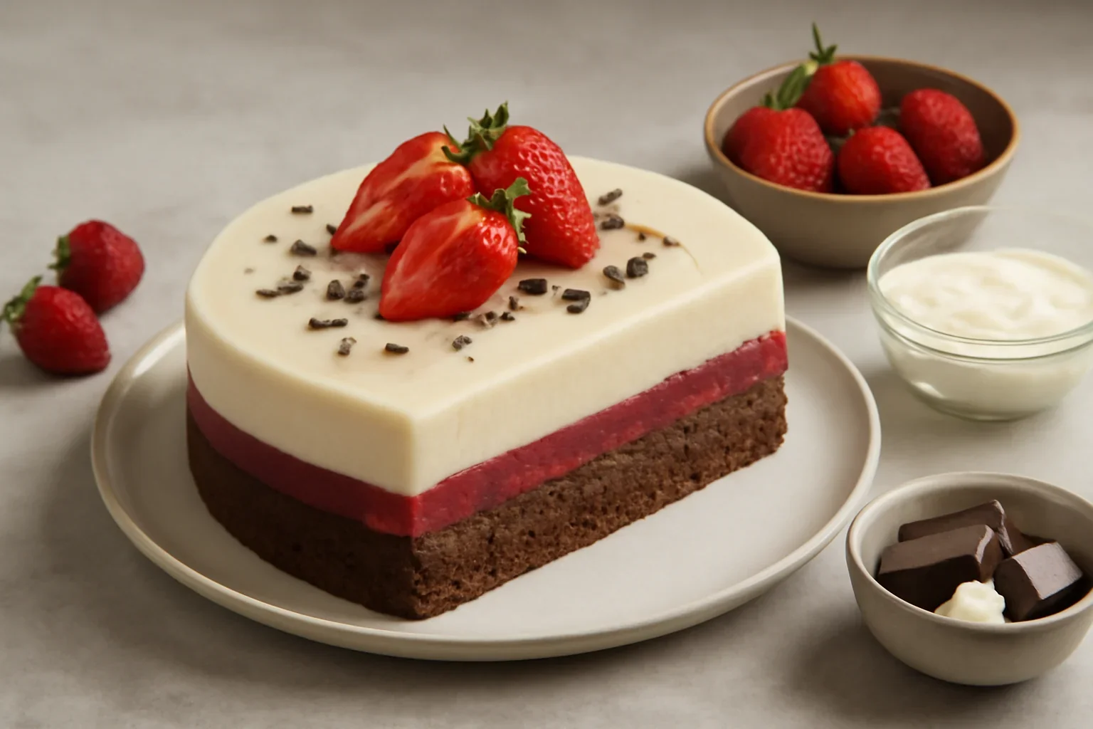 Prajitura cu mousse de ciocolata si jeleu de capsuni