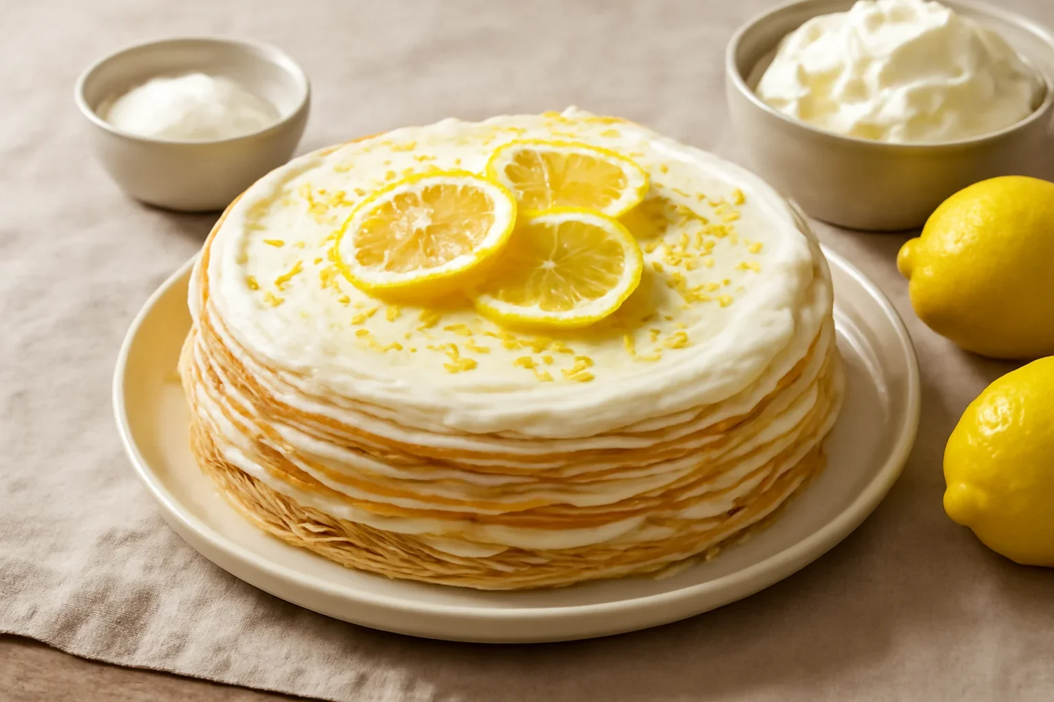 Tort de clatite cu lamaie fara coacere