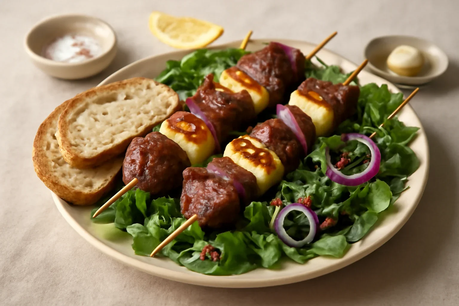 Frigărui cu carne de miel și halloumi