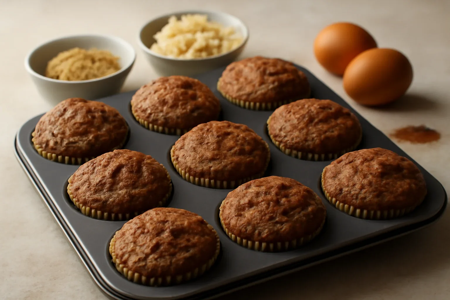 Muffins cu mere, zahar brun si scortisoara