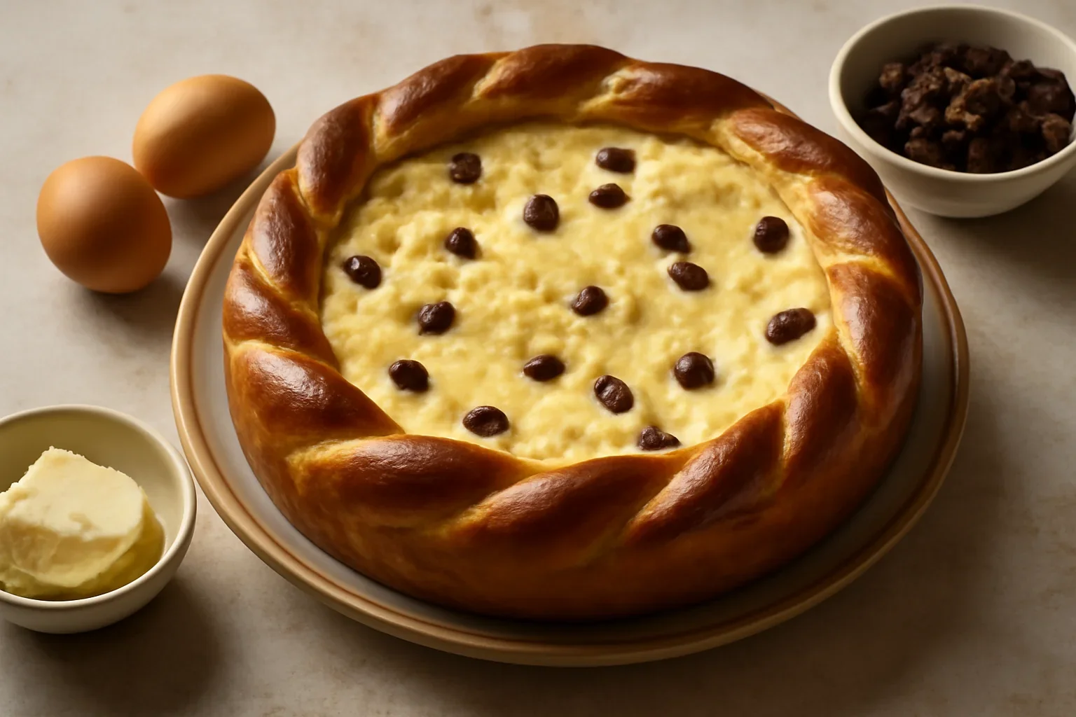 Pasca cu aluat de cozonac si branza dulce