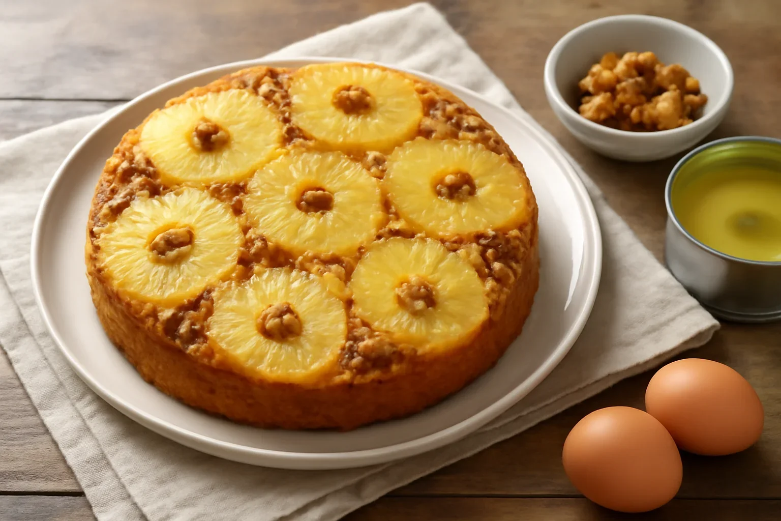 Prajitura rasturnata cu ananas si nuci