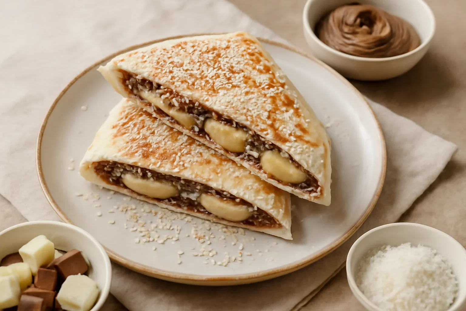 Desert din lipie cu banane si crema de ciocolata