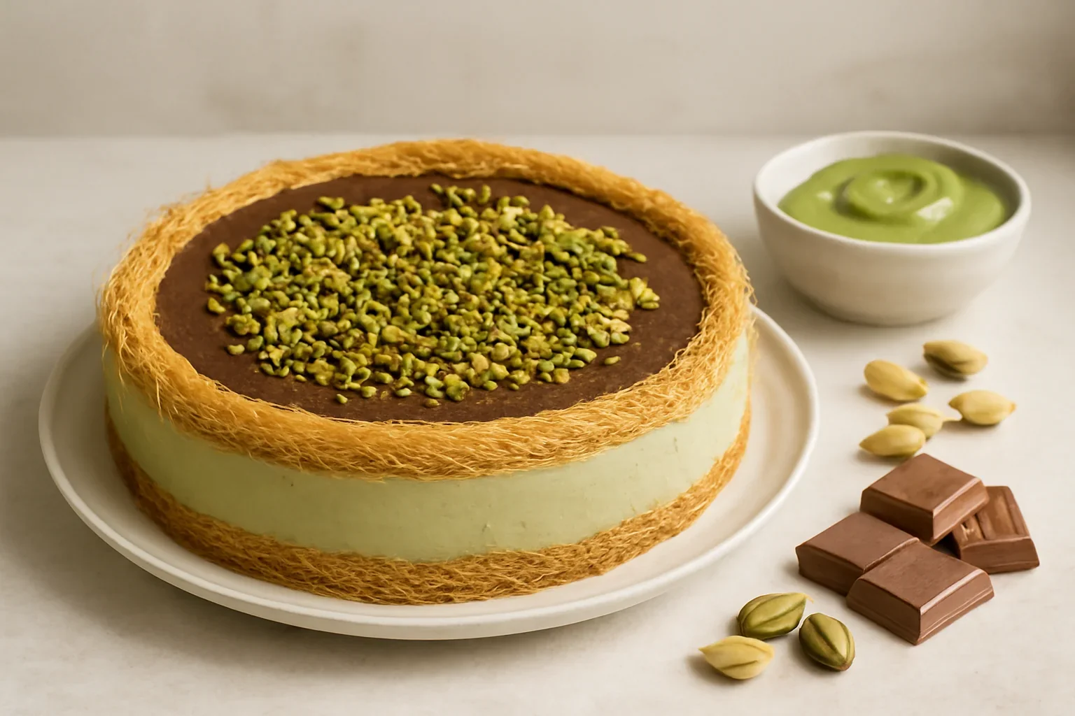 Cheesecake cu fistic si ciocolata fara coacere