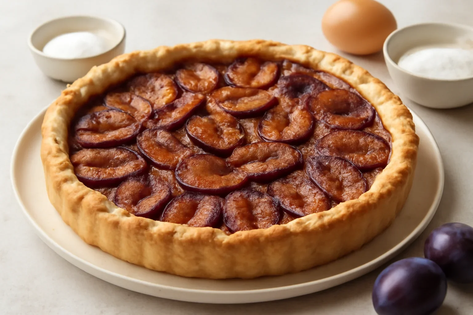Tarta cu prune, aluat fraged si scortisoara sau vanilie, reteta clasica