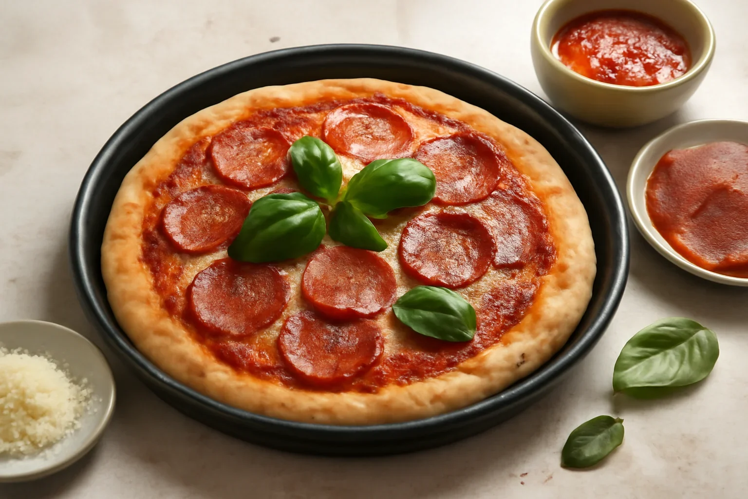 Pizza rapida in 10 minute, cu blat precopt