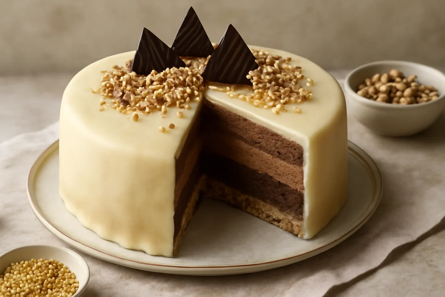 Tort Klimt cu mousse de ciocolată, foi Joconde, Amaretto și glazură de marțipan veritabil