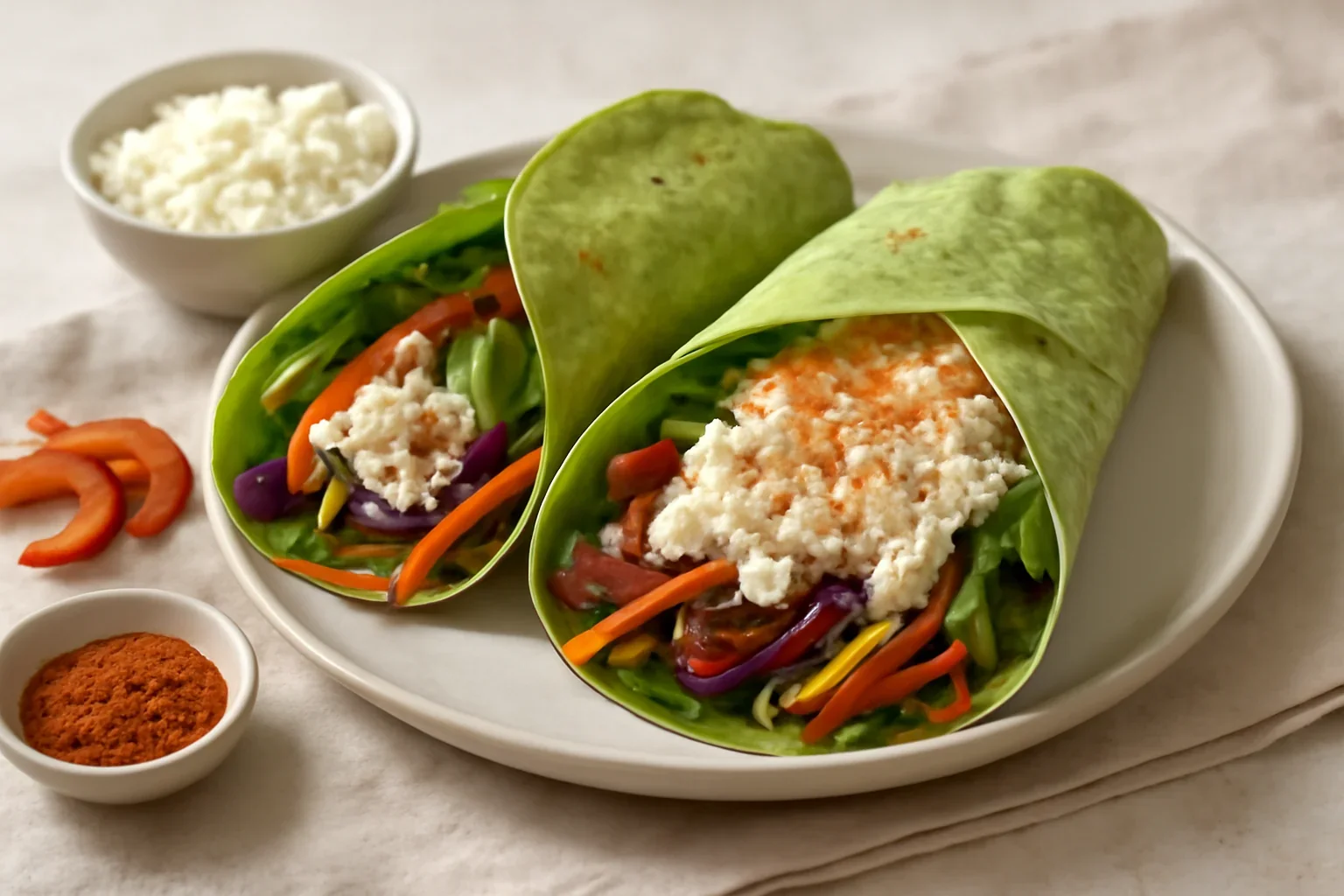 Tortillas cu spanac, legume și brânză de vaci