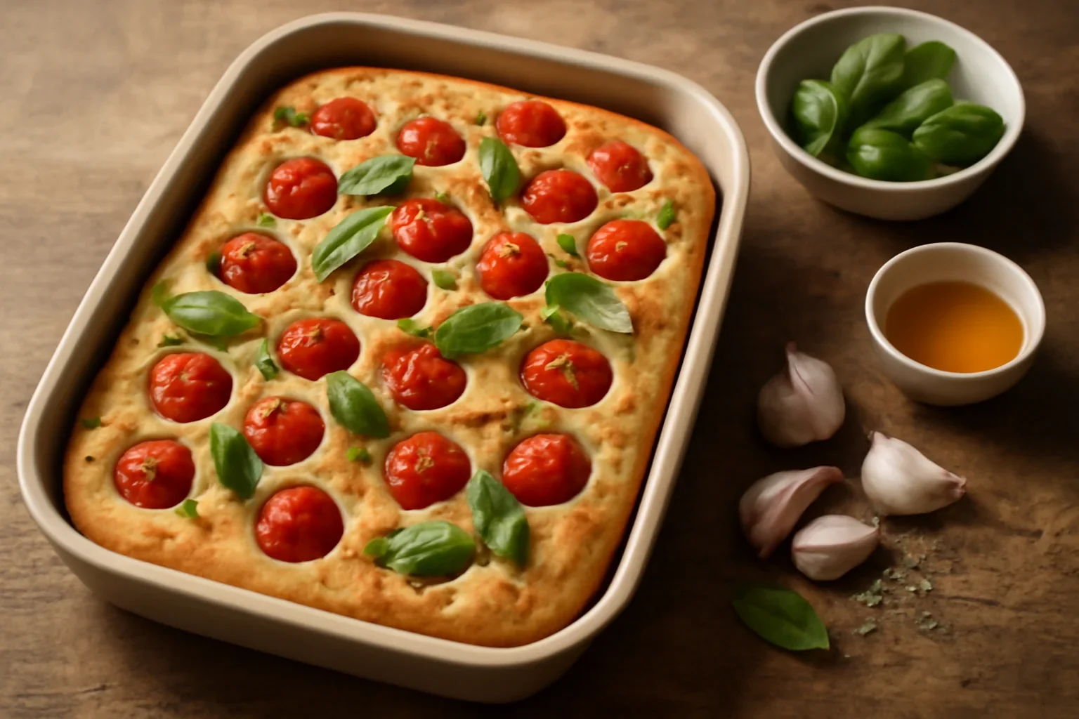 Focaccia cu rosii cherry si usturoi