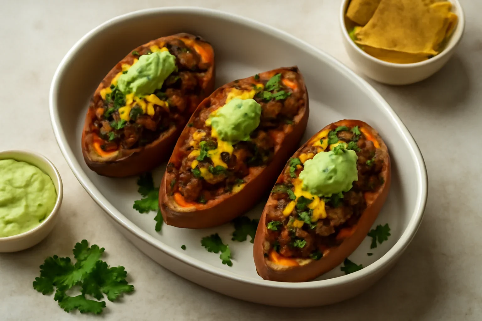 Cartofi dulci umpluți cu carne, în stil mexican – rețeta video
