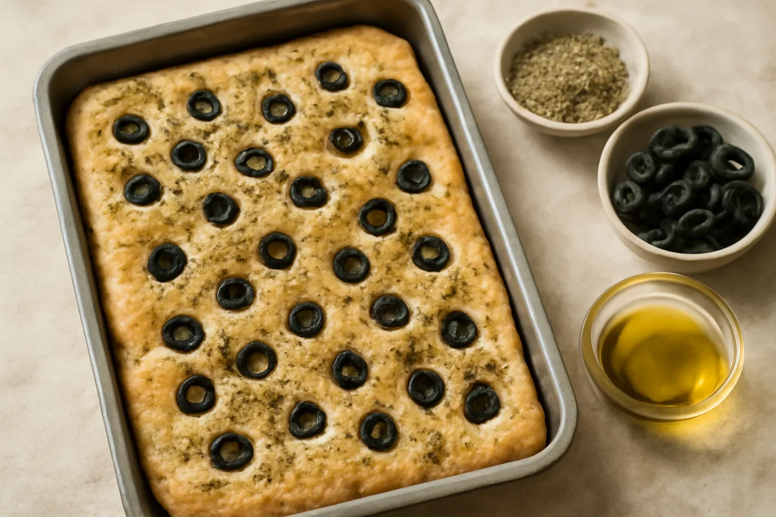 Focaccia cu masline si ierburi aromatice