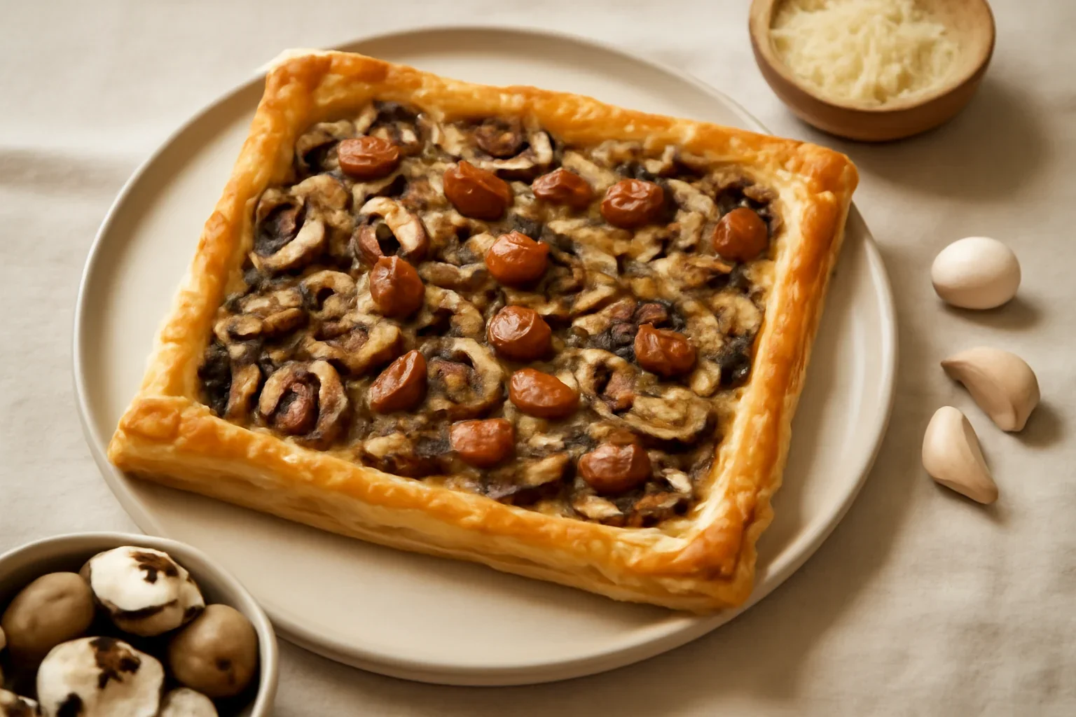 Tarta cu ciuperci si carnaciori de bere