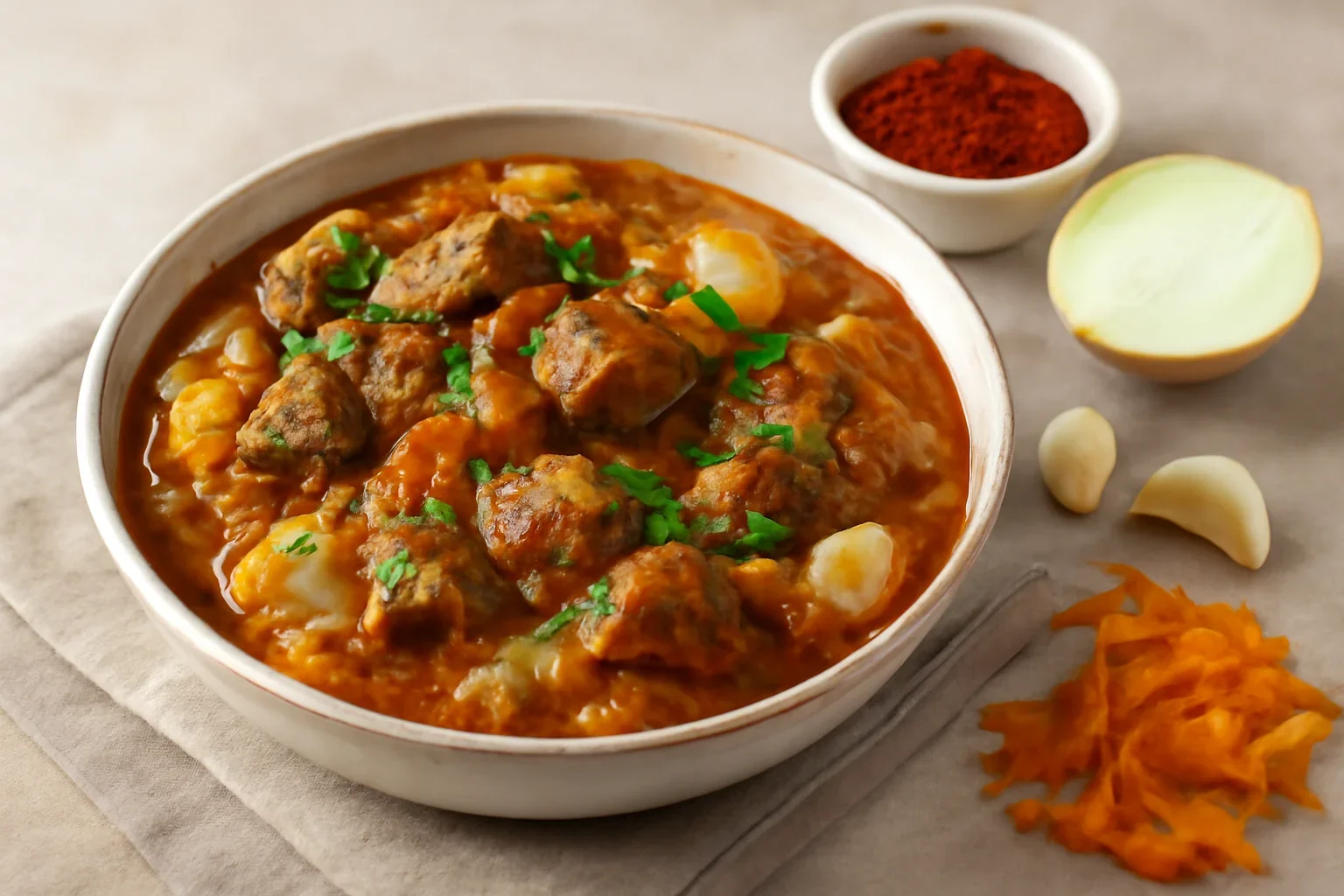 Tocăniță de ceapă cu carne de vițel și usturoi – rețeta ardelenească