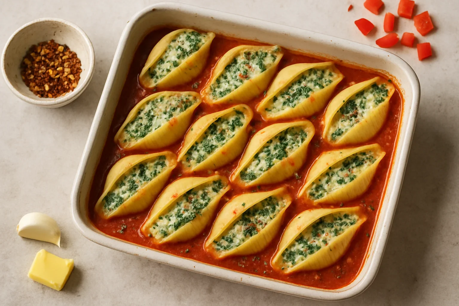 Conchiglioni cu ricotta și spanac