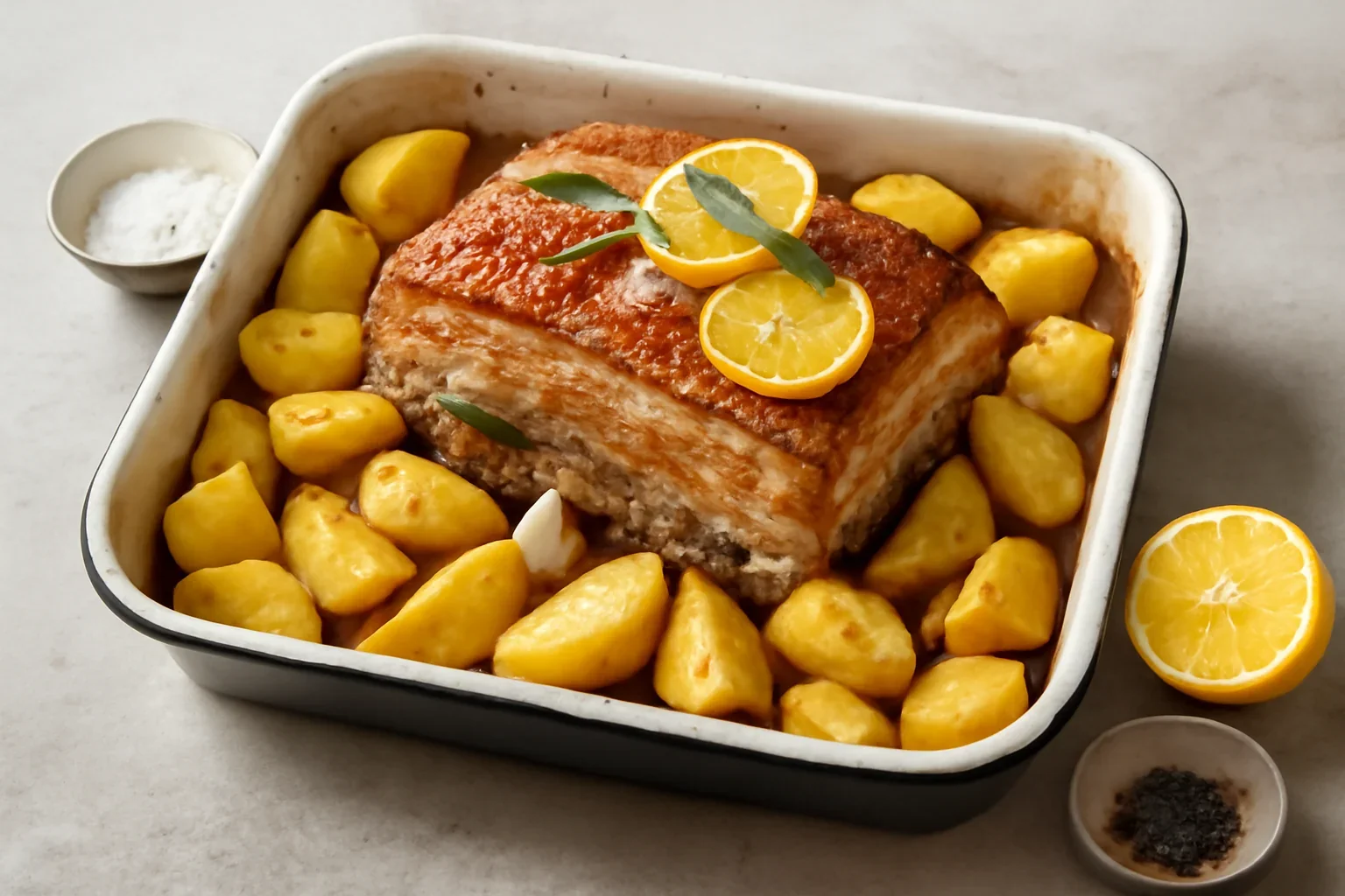 Piept de porc la cuptor cu salvie si lamaie