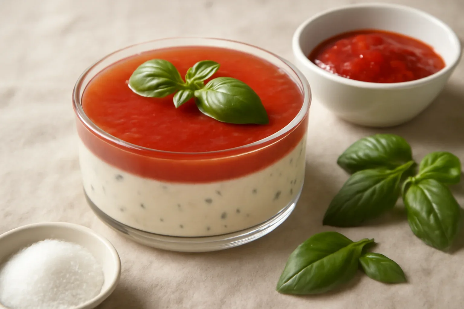 Panna Cotta cu busuioc si jelu de rosii