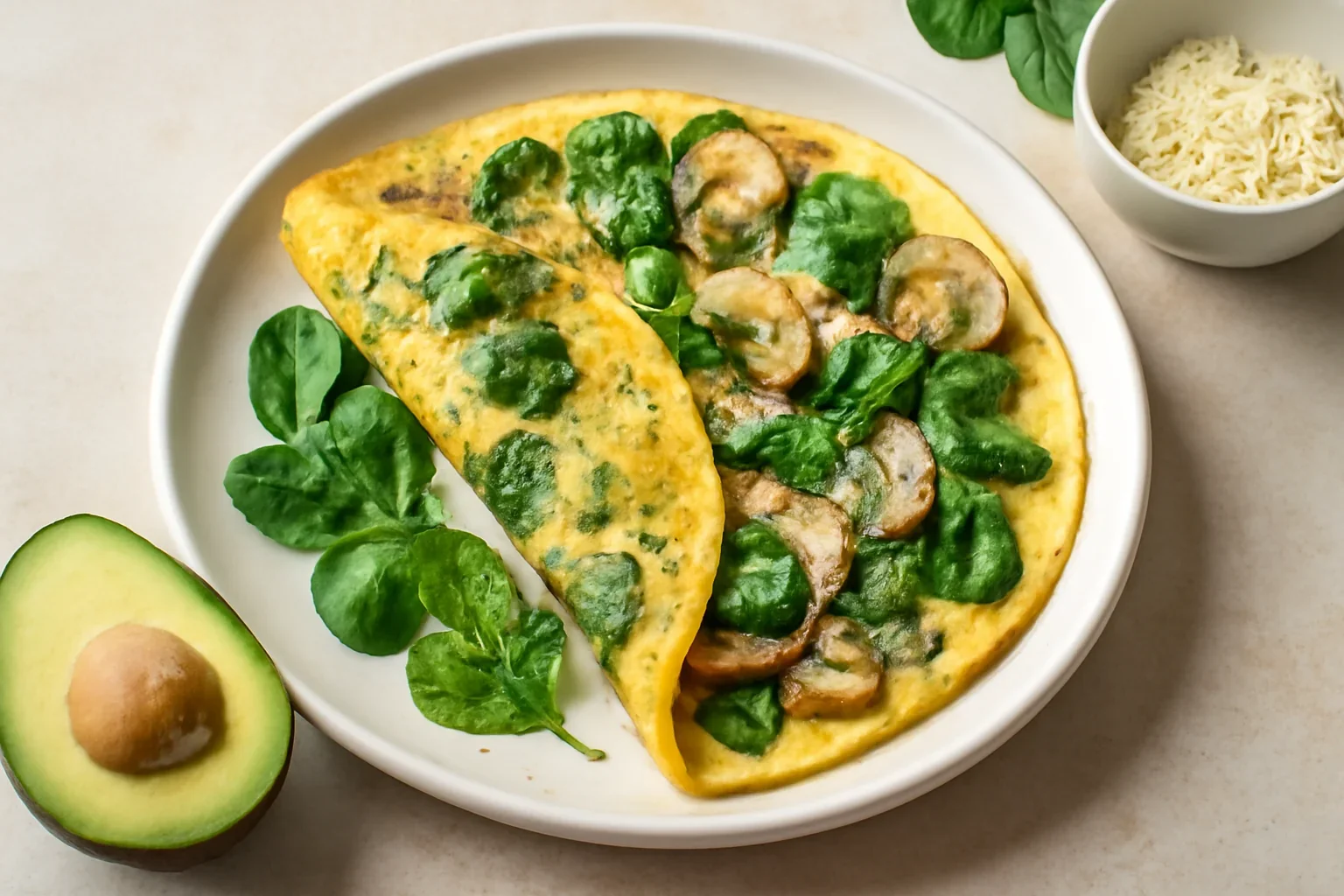 Omletă cu spanac și ciuperci champignon