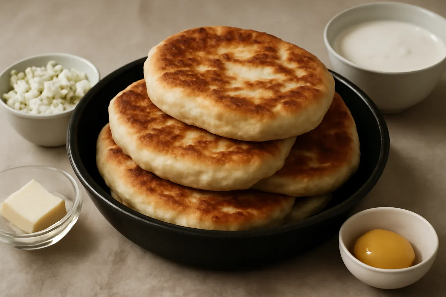 Placinte cu kefir si branza, la tigaie