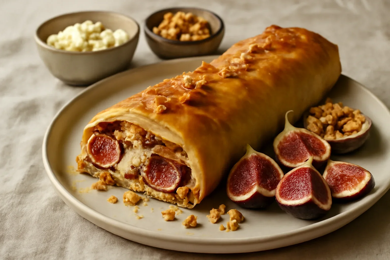 Strudel cu smochine, nuci si branza