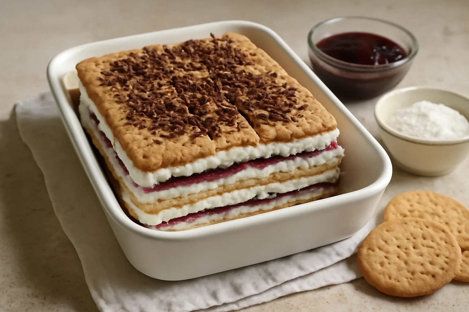 Prajitura cu biscuiti, gem si crema