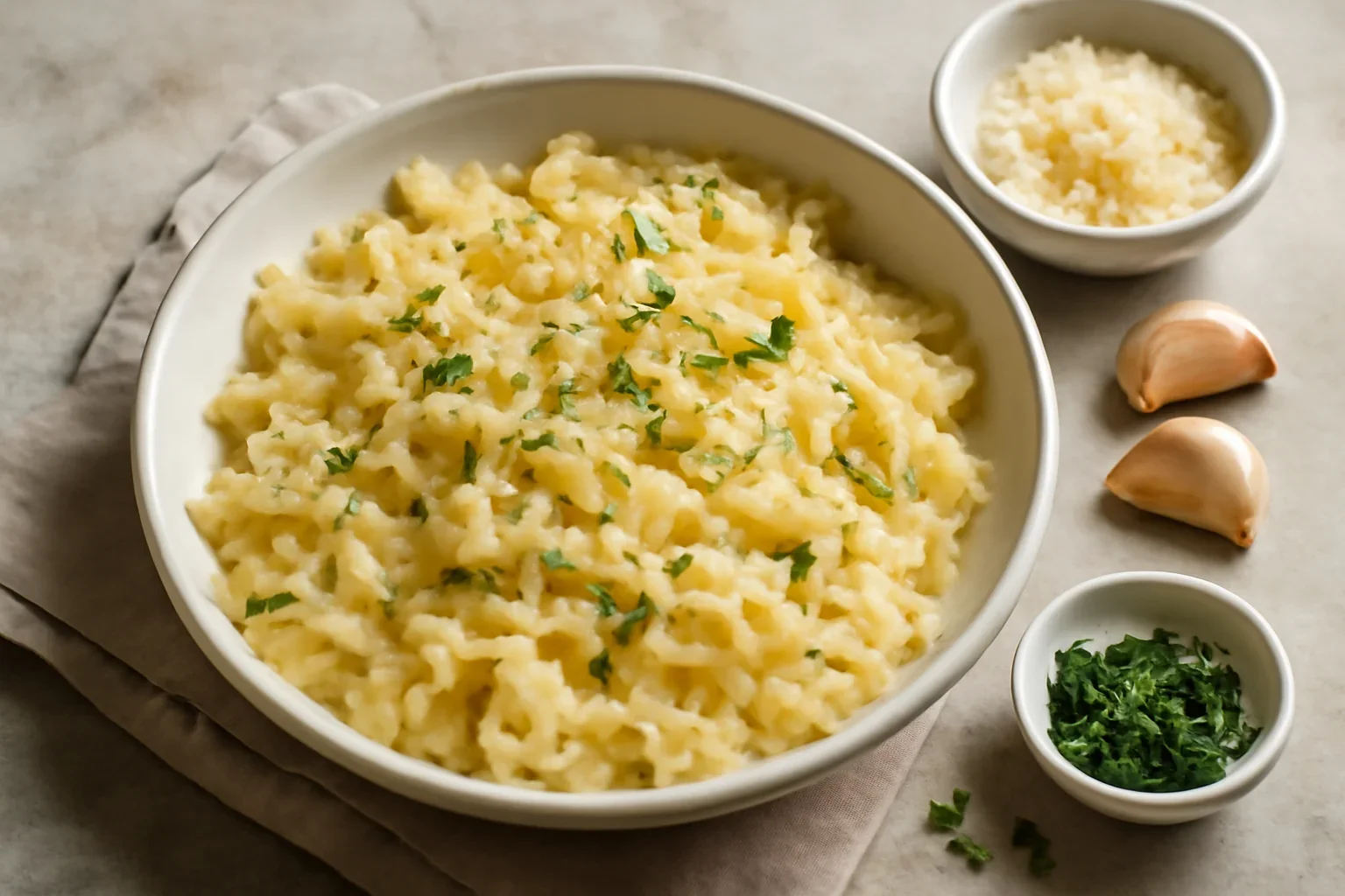 Farfalline cremoase cu parmezan si usturoi
