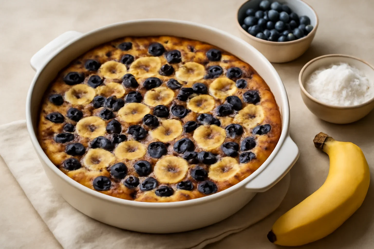 Clafoutis cu afine si banane