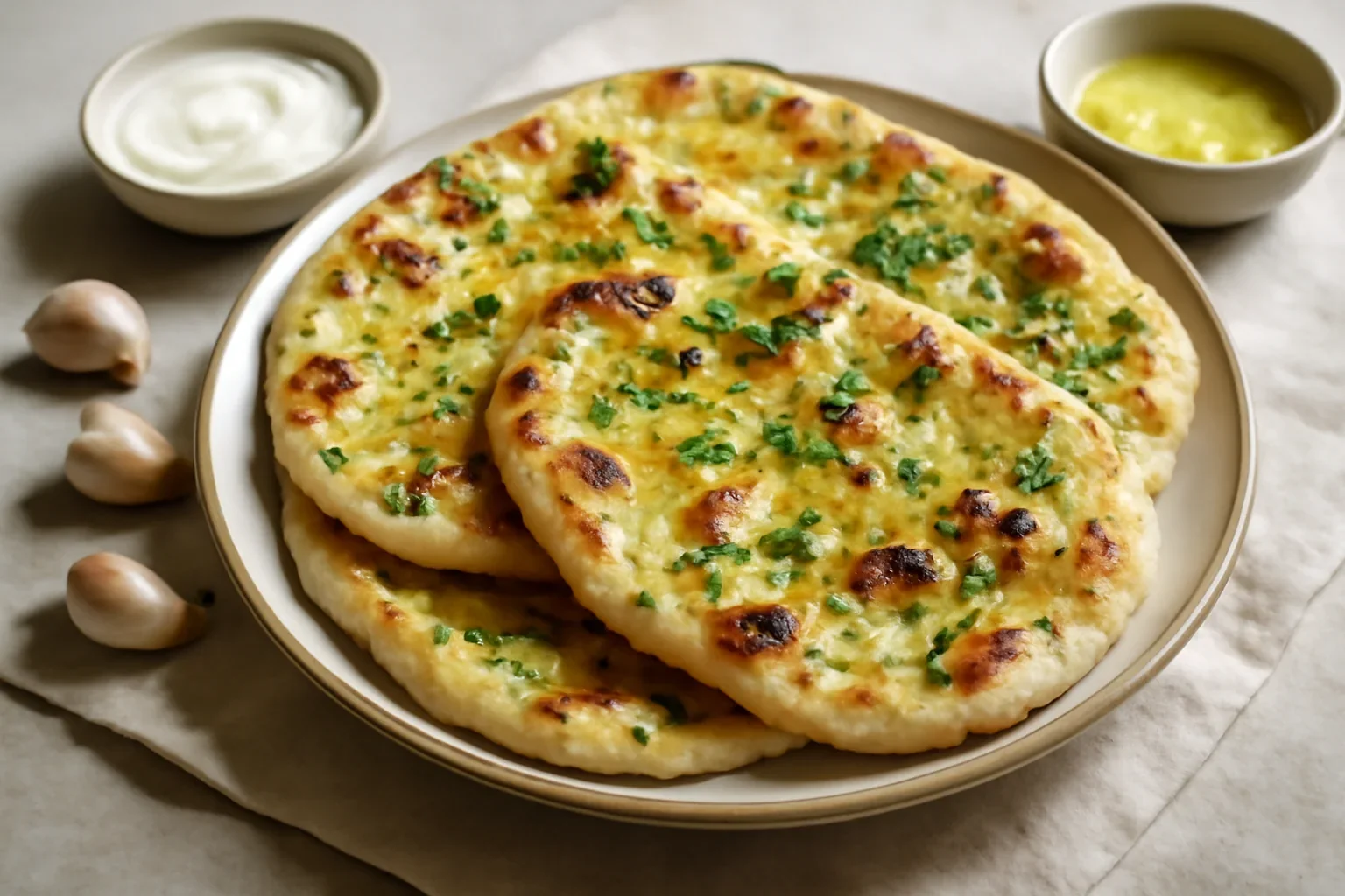 Paine naan cu usturoi si unt