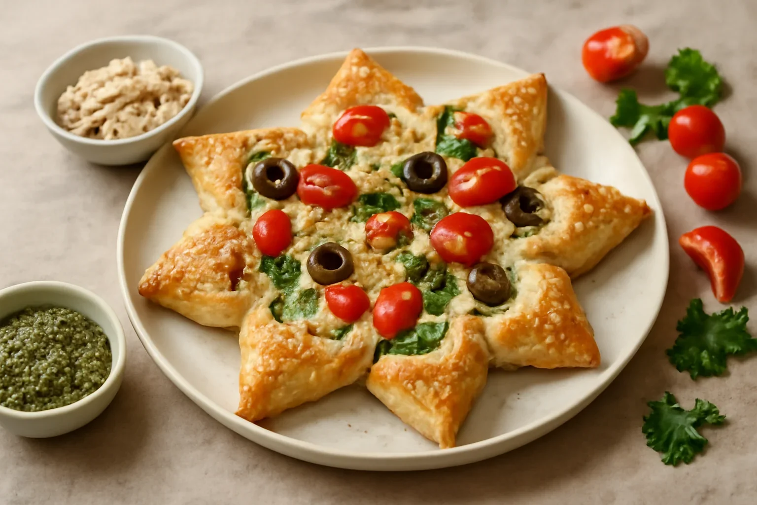 Aperitiv stea din aluat foietaj, ricotta si ton