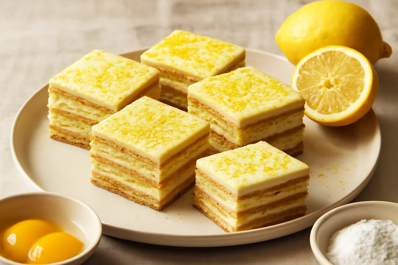Prajitura cu foi cu miere si crema de lamaie