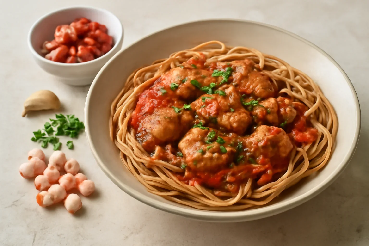 Spaghete cu carne de iepure și sos de roșii