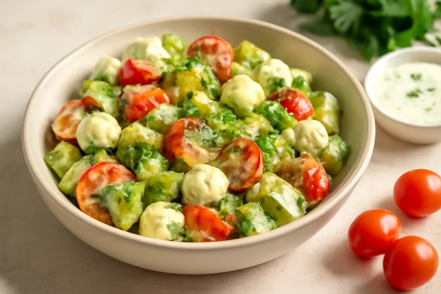 Salata de avocado cu rosii cherry si mozzarella