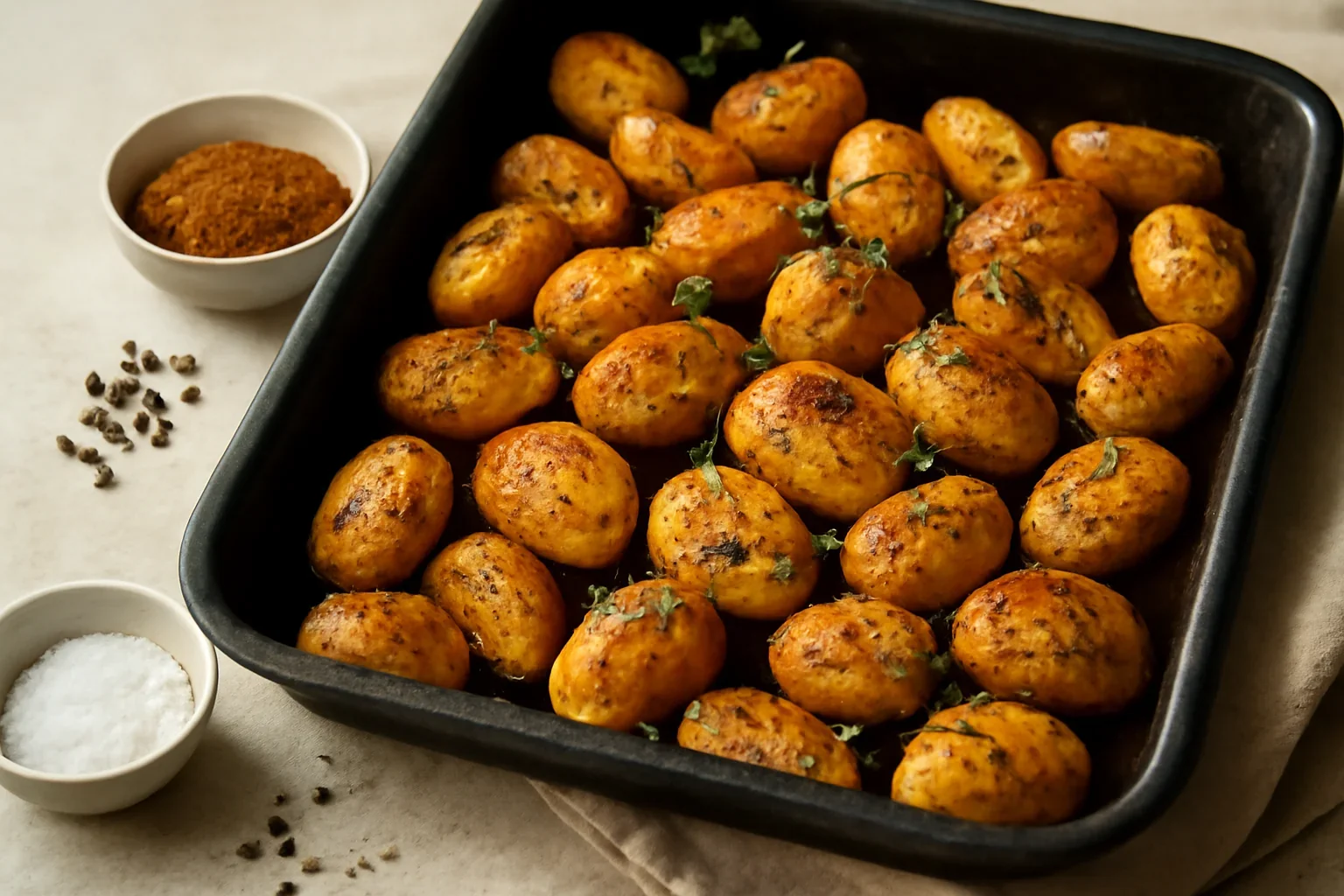 Cartofi la tava aurii si condimentati (spicy potatoes)