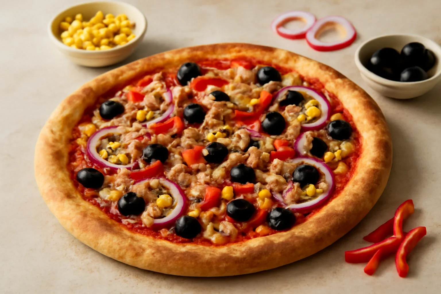 Pizza cu ton si legume